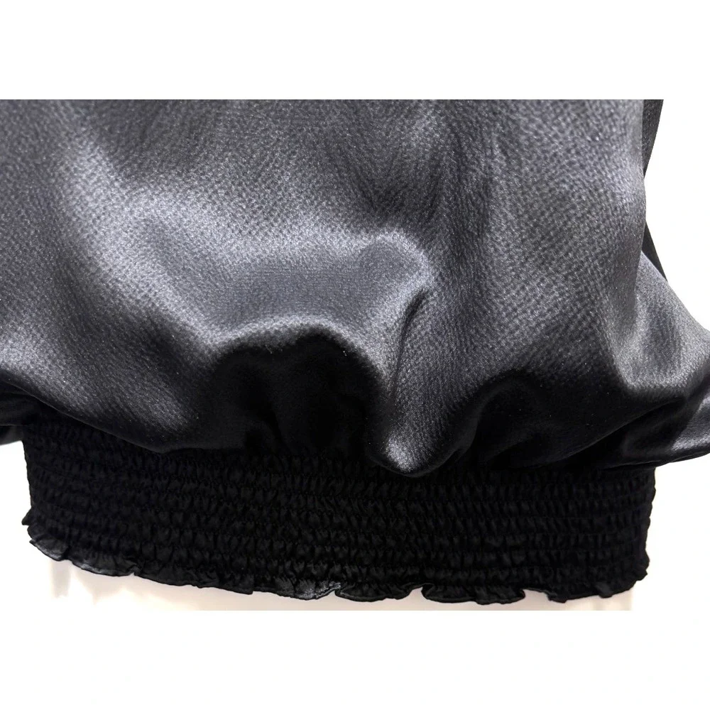 Michael Kors Women's Size 6 Black Silk Sleeveless High Neck Smocked Blouse